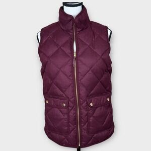 J. Crew Women's XS Down Puffer Vest Quilted Maroon Wine Red Sleeveless Jacket